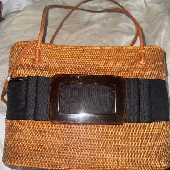 Bosom bag Elegant Tan and Black Woven Tote Bag - Picture 2 of 7